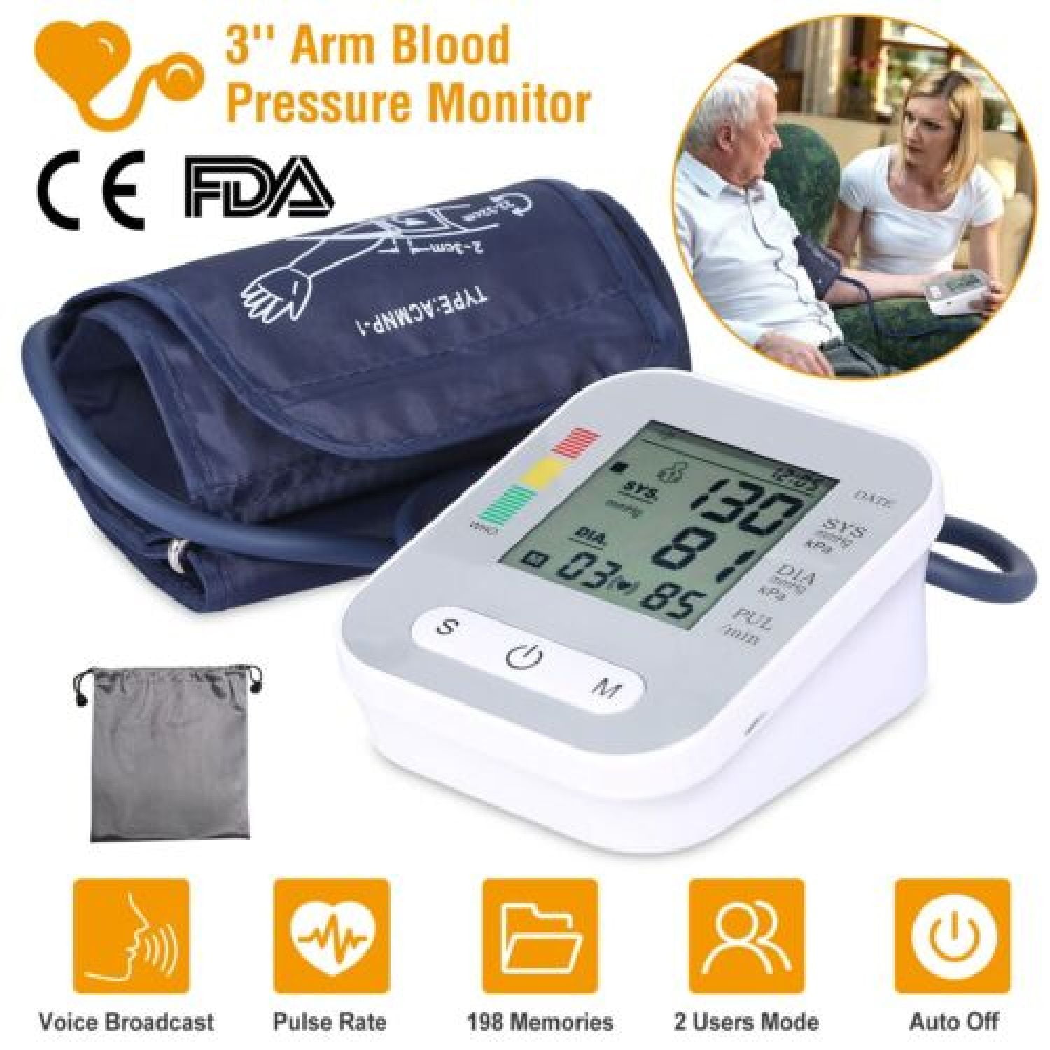 BDUN Blood Pressure Cuff, Upper Arm Blood Pressure Monitor BP Machine,  Accurate Automatic High Blood Pressure Machine with USB Cable, Pulse Rate
