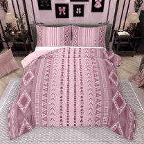 Feelyou Pink Western Aztec Full Size Comforter Sets for Women, Boho Triangle Square Bedding Comforter Set, Hippie Mandala Style Reversible Bedding Sets, Super Cozy Room Decor, 3-Piece