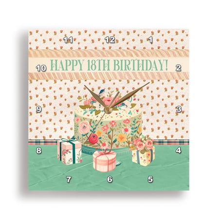 3drose Happy 18th Birthday Bird in Flower Garden Cake Gifts Pastels 10×10 Wall Clock