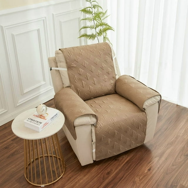 Customizable 4-Season Non-Slip Sofa Cover with Dustproof Protection - Single-Seater Luxury Diamond Stitch Design, Khaki, 55x200CM - Includes Leg Rest Pad for Living Room Recliners and Armchairs