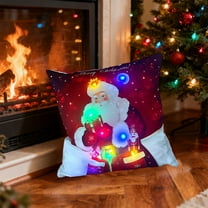 Christmas Lighted Throw Pillow Covers 18x18" Christmas LED Pillows 2 Modes Switching Printed Sofa Pillows Cushions Pillowcases Holiday Decorations for Sofa Couch Livingroom Bed
