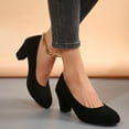 thumbnail image 5 of Women's Closed Toe Heel Suede Pumps Shoes Low Block Heel Round Toe Classic Office Casual Wedding Dress Shoes Black Size 6.5, 5 of 5