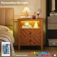 thumbnail image 2 of Yeshouse Mesita de noche LED con 2 cajones y patas de madera estables. Mesita de noche rústica con diseño en V y estante abierto. Mesa auxiliar rústica de madera para dormitorio y sala de estar, 2 of 7