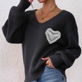 thumbnail image 4 of Heisall Women's Sweaters Autumn Winter Casual Loose Pullover V-Neck Lace Bow Knot Appliqué Tops, 4 of 7