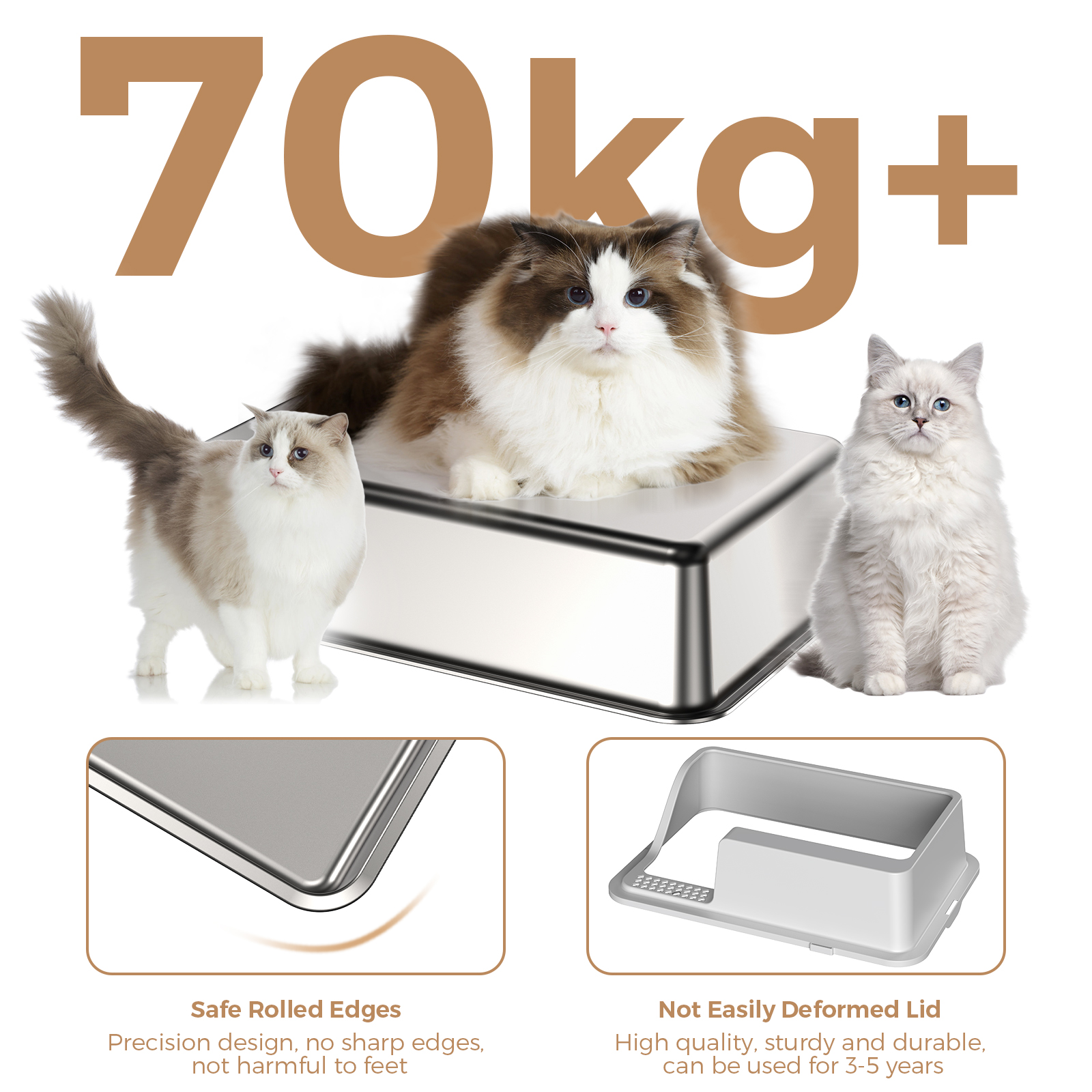 Enclosed Stainless Steel Cat Litter Box Extra Large Litter Box for Big Cats, High Side Enclosure Metal Litter Pan Tray with Scoop, Anti-Leakage, Easy Cleaning