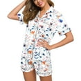 thumbnail image 4 of Teissuly Women Home Fashion Casual Spring And Summer Retro Print Tops And Pants Short-sleeved Shorts Pajama Set With Pockets, 4 of 7