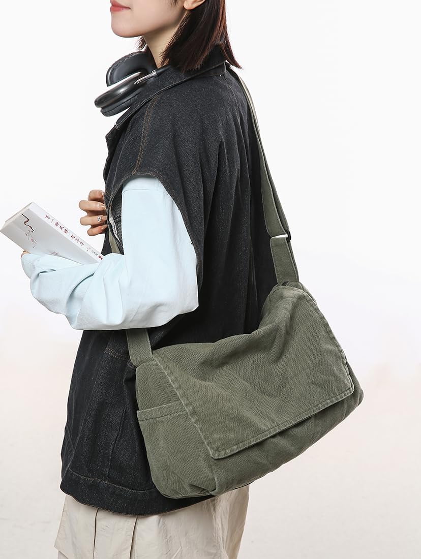 Messenger Bag for Women Men Satchel Bag Canvas Crossbody Shoulder Bag Casual Sling Bag