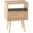 thumbnail image 3 of 15.75" Rattan End Table with Drawer and Solid Wood Legs, Modern nightstand, Side Table for Living Room, Bedroom (Basics Model, Natual), 3 of 7