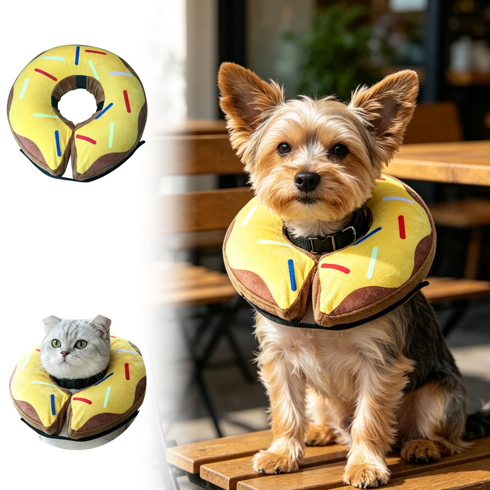 Cute Cat Donut Collar Pet Recovery Cone Collar Comfortable Plush Adjustable Anti-Lick Elizabethan Collar for Dogs Wound Healing Protective Cat Cone Collar Soft For Small Medium Dogs Cats (Yellow XL)