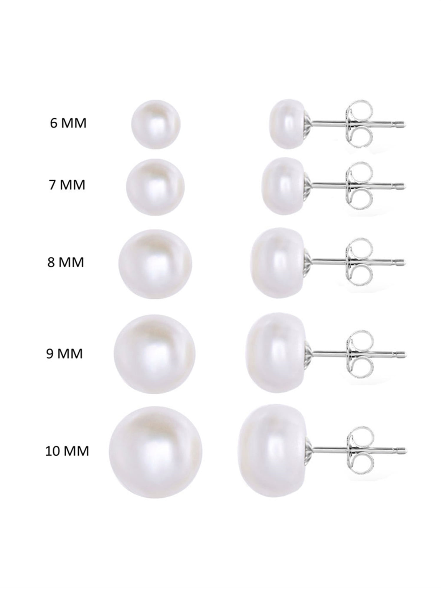 MABELLA 925 Sterling Silver AAA Genuine Freshwater Cultured Pearl White Button Stud Earrings for Women 10MM