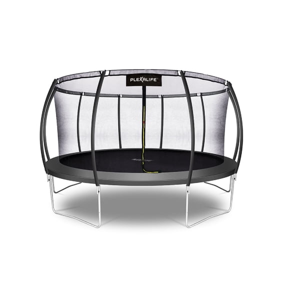 Plexalife Pumpkin-Shaped Outdoor Trampoline Set with Premium Top-Ring Frame Safety Enclosure, 15 FT - Charcoal