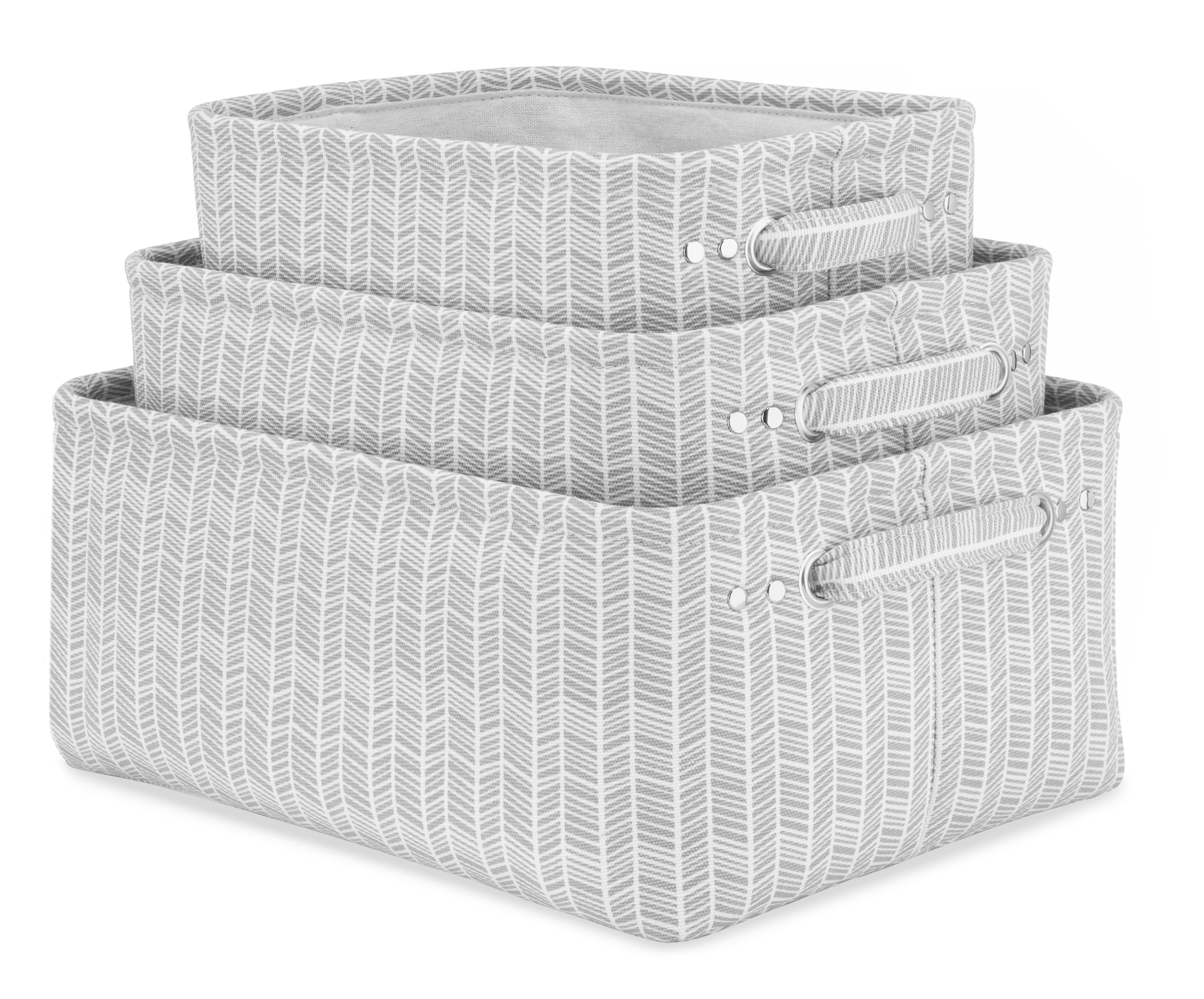 Whitmor Fabric Totes Set of 3 Sketched Herringbone