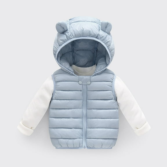LIJCC Baby Boys Girls Hooded Vest Winter Puffer Outerwear Faux-Down Packable Kids Hoodies Winter Lightweight Sleeveless Bear Ears Zipper Up Jacket
