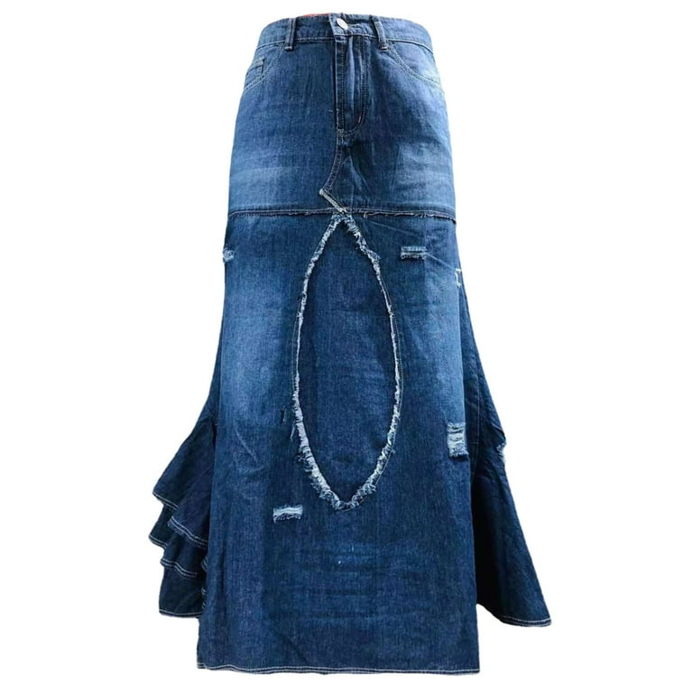 xiuh women's solid color denim skirts women asymmetrical spliced