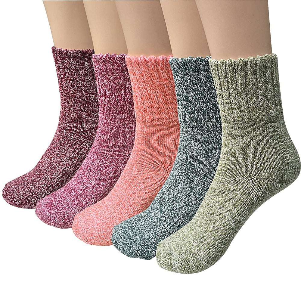 Women Heavy Duty Winter Warm Wool Thick Long Socks Black Lot Knit Sock 5 Pairs 
