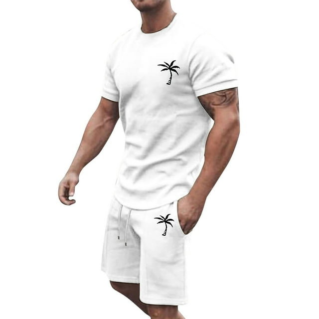 Men's Suits 2024 Summer Tracksuit Plus Size Short Sleeve O Neck Athletic Suit Casual Color Block Drawstring Waist Tracksuit Set