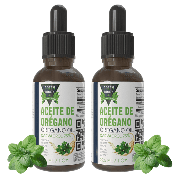 Green Royalty Oregano Oil 1oz – 75% Carvacrol Concentrate – Natural Herbal Supplement – 2 pack
