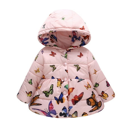 

EHTMSAK Children Girl s Button Up Padded Puffer Jacket Toddler Baby Fall Winter Long Sleeve Hooded Coat Cartoon Print Pockets Outerwear Hot Pink 2Y-6Y 90