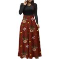 thumbnail image 1 of Robe de Noël Grande Taille pour Femmes Imprimé de Noël Manches Longues Col Rond Longueur Cheville, 1 of 6