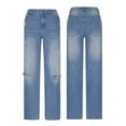 thumbnail image 2 of Qmyliery Women Men Denim Pants Casual Ripped Loose Straight Leg Jeans Trousers Trendy Bottoms for Streetwear, 2 of 9