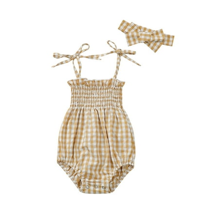 

Musuos Baby Girls Daisy Playsuits Bodysuit Headband Print Halter Romper Floral Jumpsuit