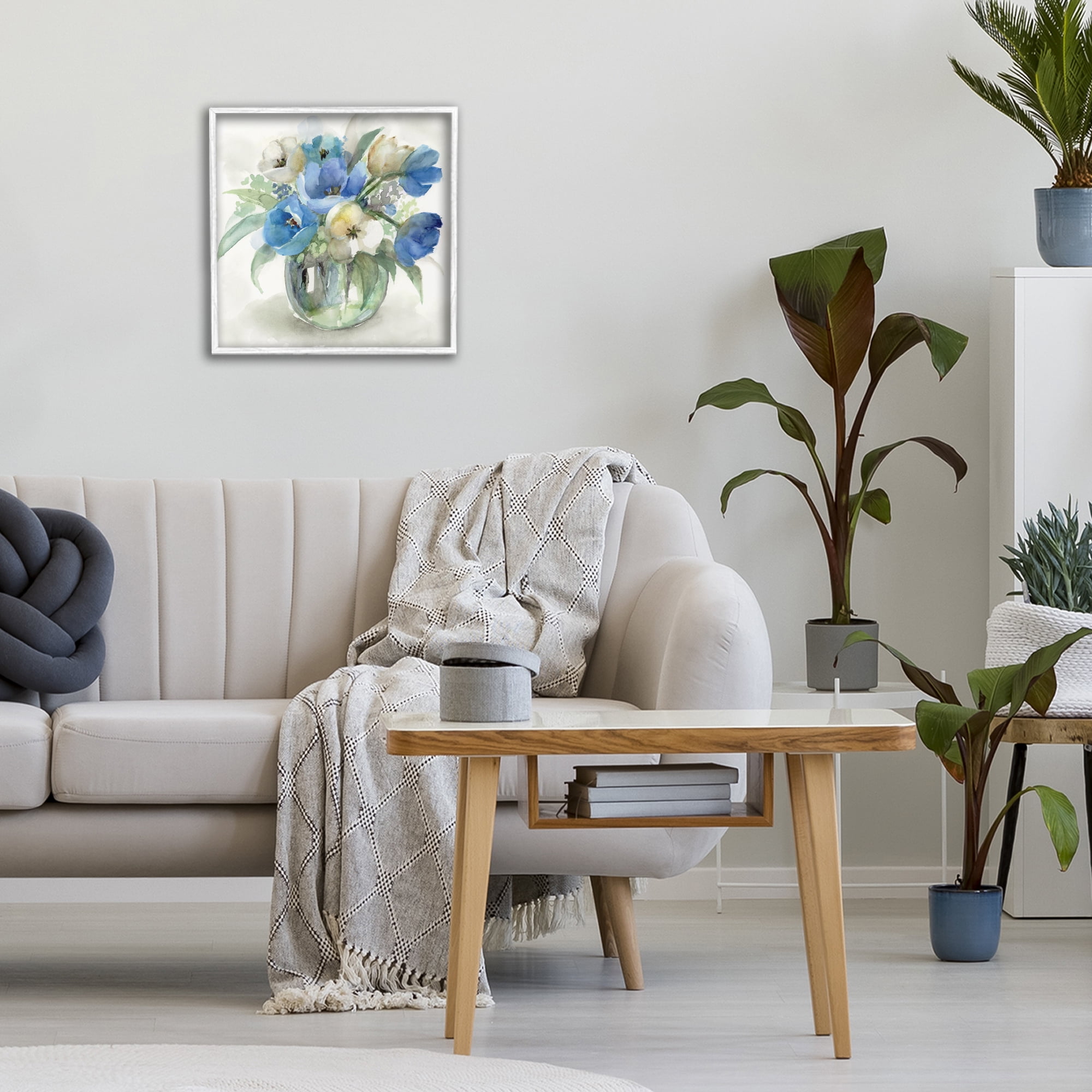 Stupell Industries Blue Tulip Watercolor Bouquet White Framed Giclee Art, design by Nan