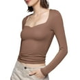 thumbnail image 2 of Women Sweetheart Neck Basic Tops T-shirt Long Sleeve Solid Color Stretch Slim Fit Fall Tops for Daily, 2 of 5