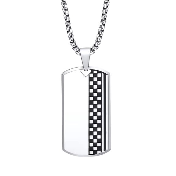 PAURO Men's Stainless Steel Personalized Square Engraved Chessboard Dog Tag Pendant Necklace with Chain