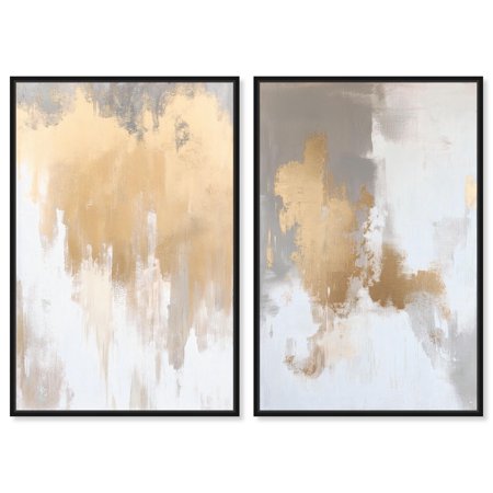 Golden Luxe Glam 2 Panel Set Canvas Print Minimalist Wall Decor by Art Remedy, Black Frame, 10 x 15