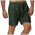 thumbnail image 3 of Bainana Beach Shorts For Men Solid Color Elastic Waist Drawstring Wide Leg Shorty Casual Loose Quick Dry Summer Sports Shorts Army Green Size L, 3 of 4