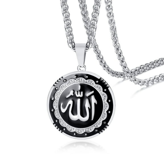 Islamic Allah Necklace Pendant,Muslim Allah Arabic God,Stainless Steel Men Faith Prayer Jewelry