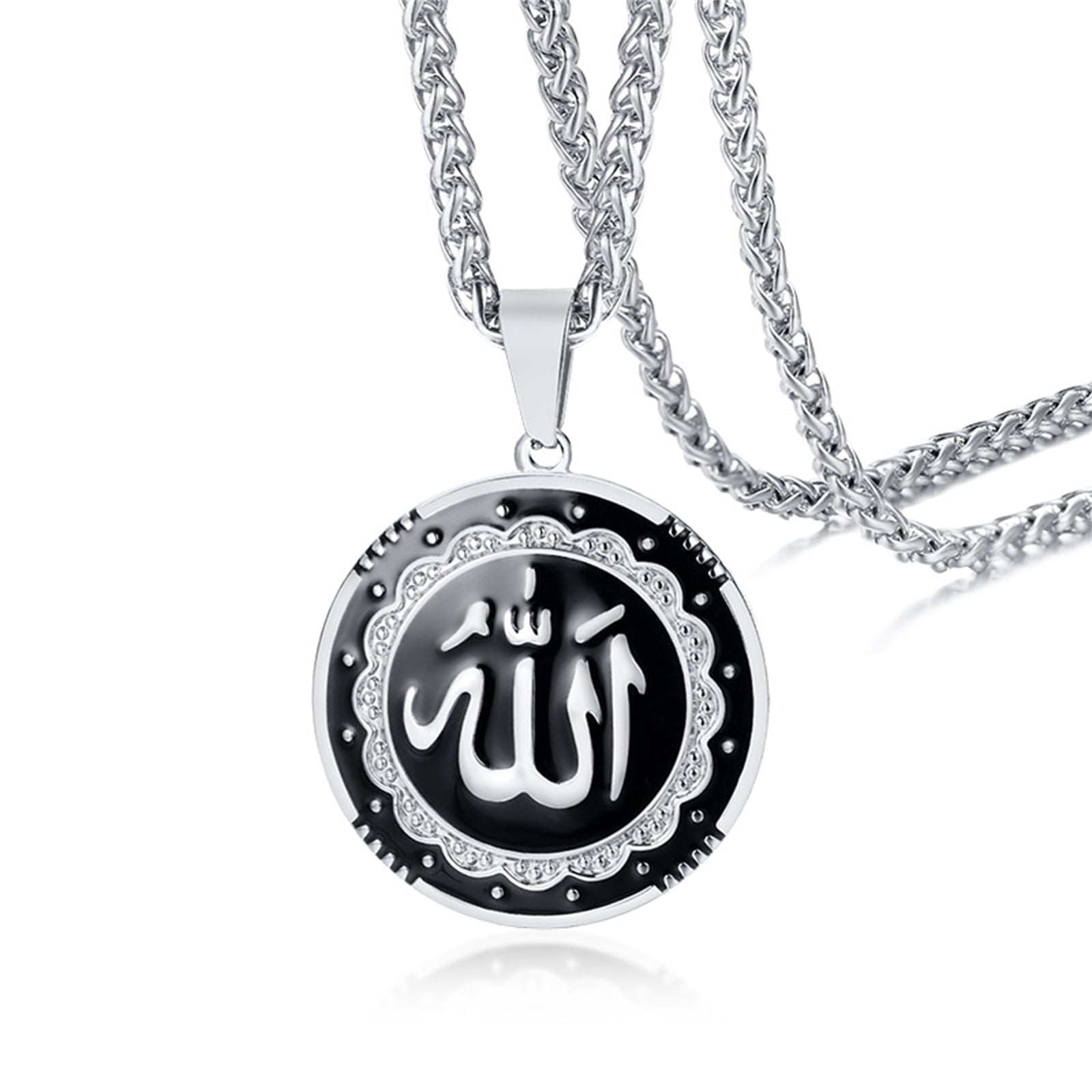 Islamic Allah Necklace Pendant,Muslim Allah Arabic God,Stainless Steel Men Faith Prayer Jewelry