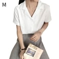 thumbnail image 1 of Camisa de mujer Verano de manga corta con cuello en V Botón suelto Top casual, Blanco, M Scienceny AP001363-02B, 1 of 7
