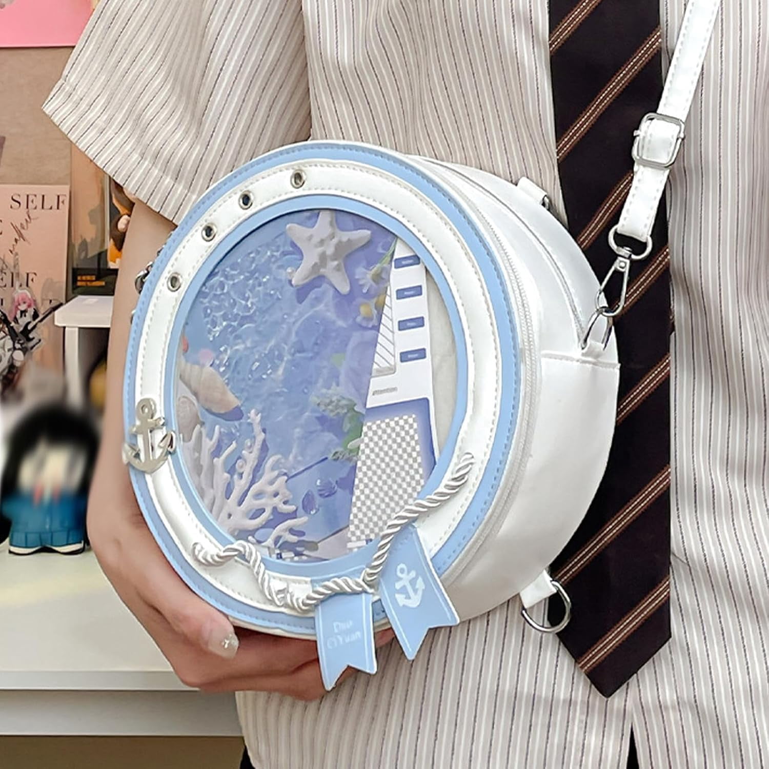 SPEKSEE Round ita Bag Shape Aesthetic Purse Cute Anime Sailor PU Leather Crossbody Pin Bag