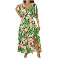 thumbnail image 2 of Mingw Beach Vacation Clothes for Women Womens Long Maxi Summer Floral Print Short Sleeve Flowy Modest Maxi Dress Gown, 2 of 4