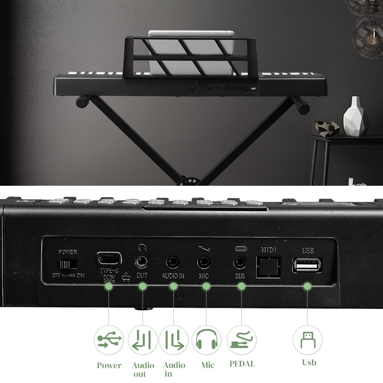61 Key Folding Piano Semi-Weighted Standard Keyboards Digital Piano with Bluetooth, Handbag，for Piano Lover Black color