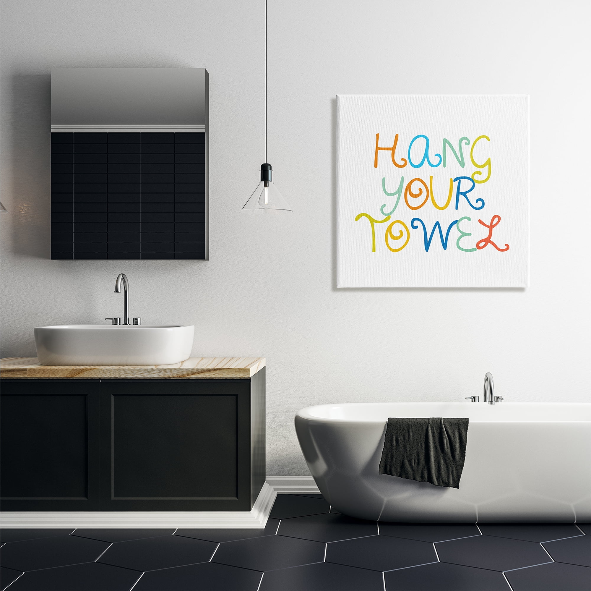 Stupell Industries Playful Children's Bathroom Rules Hang Your Towel Phrase Typography Painting Gallery Wrapped Canvas Print Wall Art, 30 x 30