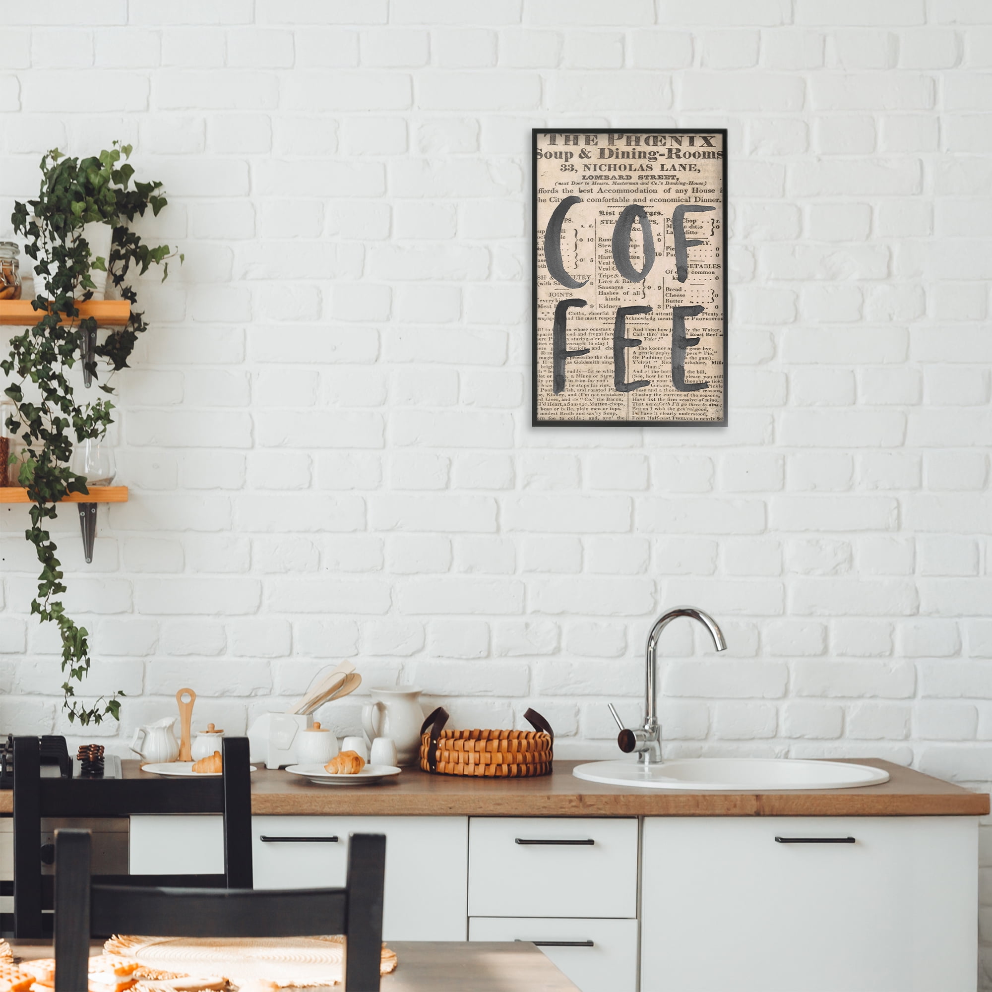 Stupell Industries Vintage Coffee Newspaper Black Framed Giclee Art, design by Lucille Price
