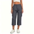 thumbnail image 5 of Fnooota Women's Cargo Capri Pants, Elastic Waist Fall Stretchy Casual Side Split Cropped Work Trousers Dark Gray Size L, 5 of 7
