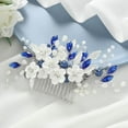 thumbnail image 3 of Flower Bride Wedding Hair Comb Blue Crystal Bridal Hair Piece Rhinestone Pearl Hair Accessories for Women and Girls, 3 of 4