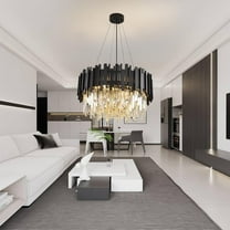 Modern chandelier crystal light fixture, E14 lights for dining room Round Crystal(black 55cm)