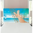 thumbnail image 1 of Beach Headboard, Legs of the Lady Laying in the Hammock Toward the Ocean in Hawaiian Tropical, Upholstered Decorative Metal Bed Headboard with Memory Foam, Twin Size, Cream and Blue, by Ambesonne, 1 of 4