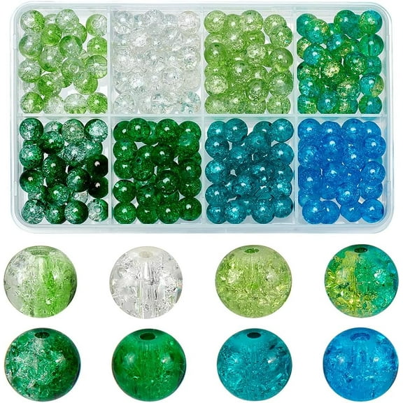 1Box 200 Pcs 8 Colors 8mm Crackle Glass Beads Ocean Color Two Tone Crackle Lampwork Beads Crystal Glass Beads for Sea Themed Bracelet Jewelry Making Vase Decor 1.3mm Hole