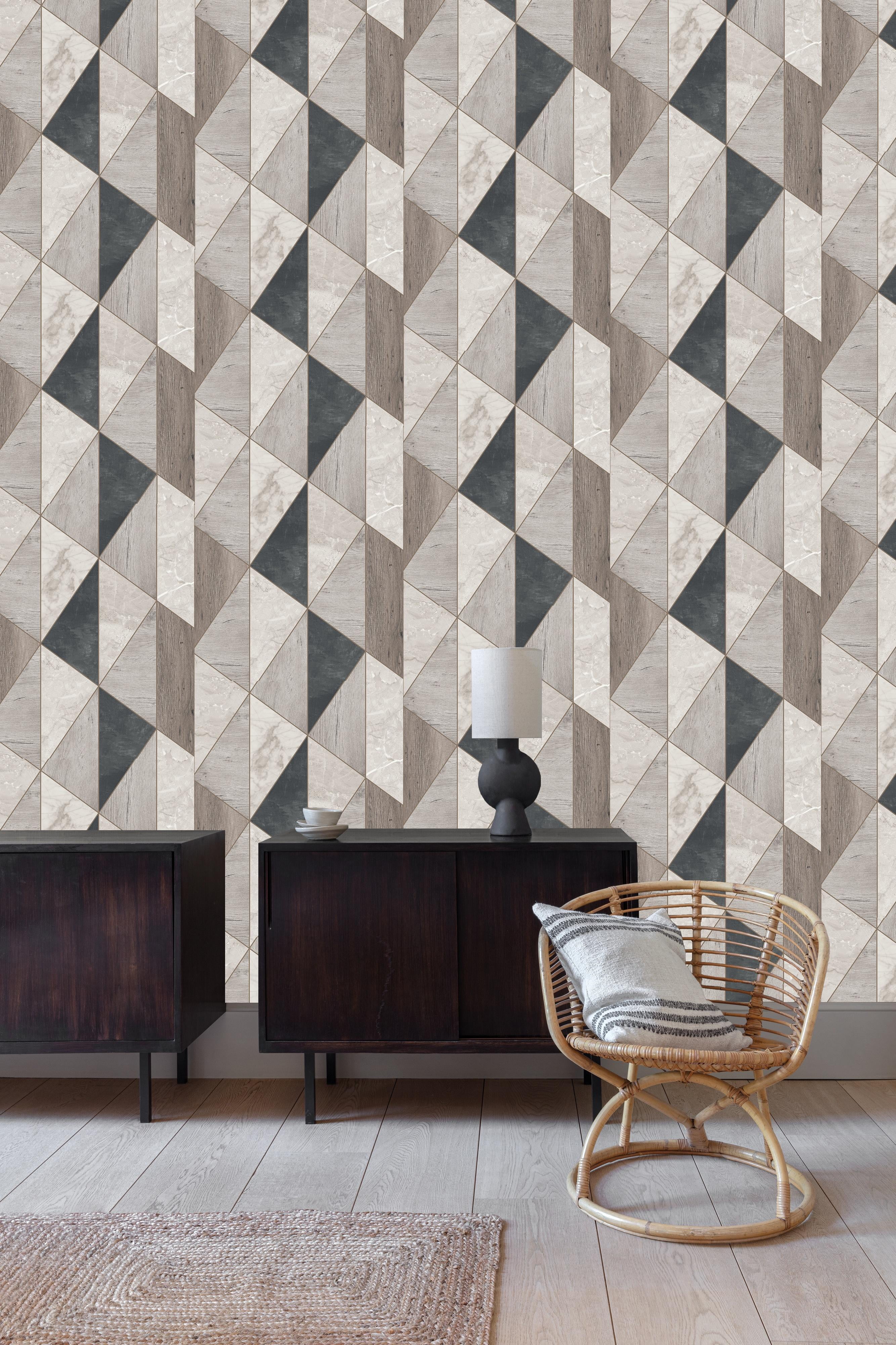 Grey Geometric Wood Panel Printed Non-Woven Non-Pasted Textured Wallpaper 57 Sq. Ft.