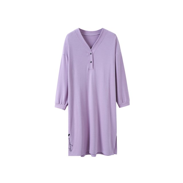 Jumpingount Botones de camisón Transpirable Bolsillos de manga larga Invierno Mujer Ropa de dormir Ajustable Piel Amigable Vestido de dormir Pijama Pijama L Jumpingount AP012969-02