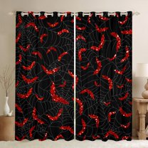jejeloiu Spooky Halloween Bat Curtains and Drapes,Trick Or Treat Black Out Curtains,Red Black Curtains Pack of 2 (52x63 Each) For Children,Microfiber Bedroom Decor