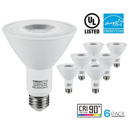 6 Pack Dimmable 12W PAR30 LED Light Bulbs, Outside Security Light Bulbs, LED Long Neck Spotlight, Light Bulbs for General Lighting, Track Lighting, 3000K Warm (Best Outside Light Bulbs)