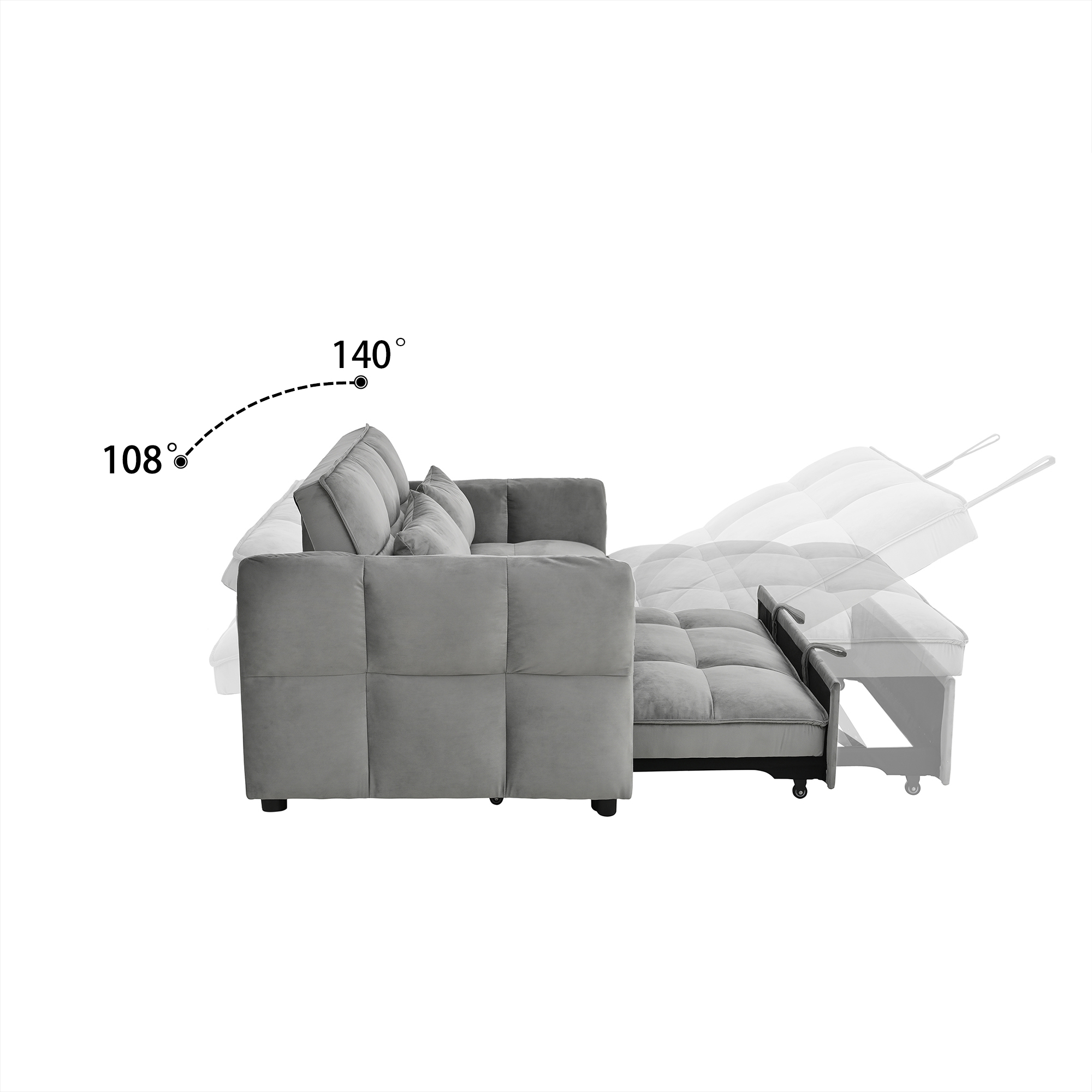 3-in-1 Pull Out Couch Bed with Reclining Backrest and Pillows Dark Grey Velvet Convertible Sleeper Sofa for Living Room Bedroom Apartment Small Spaces