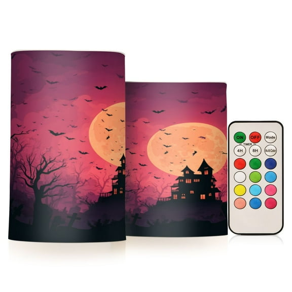2 PCS Flameless Candles with Remote Timer LED Battery Operated Flickering Candle Light for Wedding Table Home Decoration Gifts Red Halloween Night