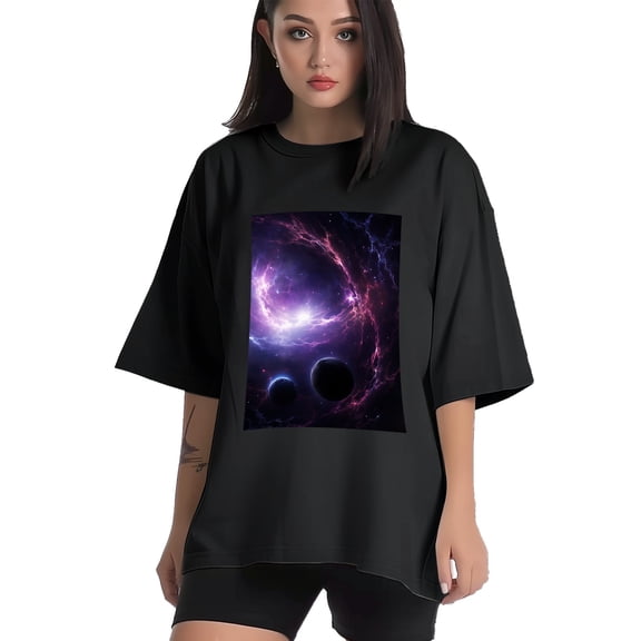 Plus Size Shirt for Women Black Tops for Women Short Sleeves Shirt for Women Galaxy T Shirt Crewneck Shirt for Women XS
